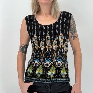 Nicola Plisse Crinkle Top Sleeveless Womens L Textured Paisley Crepe Boho Artsy